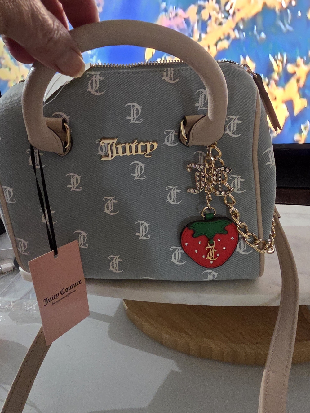 Juicy Couture Gray Logo Mini Satchel with Strawberry Charm